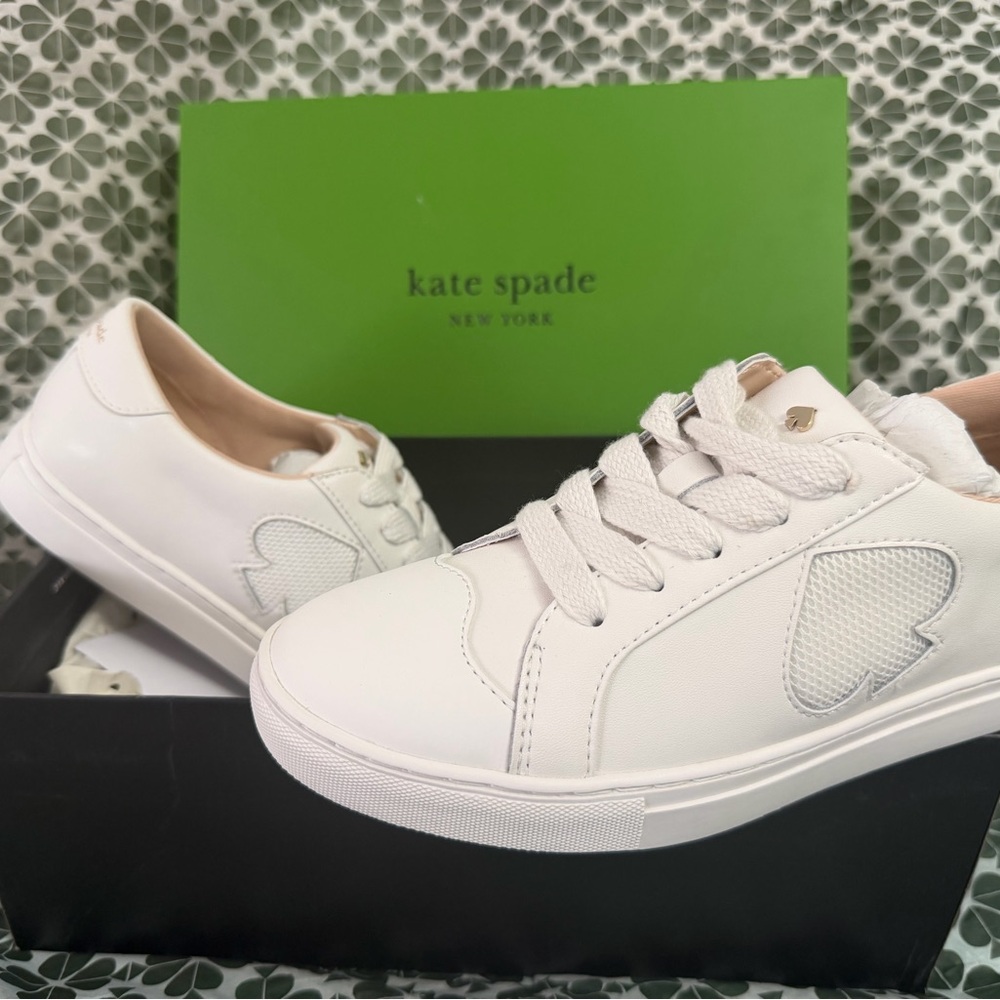 kate spade White Leather Heart Detail Low-Top Sneakers - Picture 4 of 10